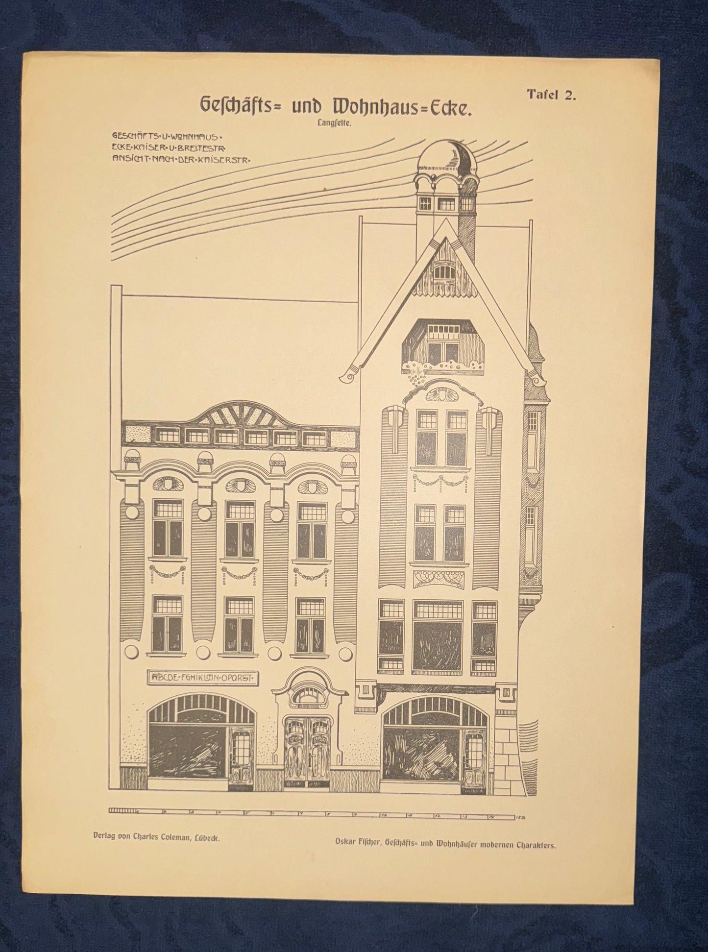 Jugendstil Geschäfts- und Wohnhaus Fassade Original Architektur Tafel 1900