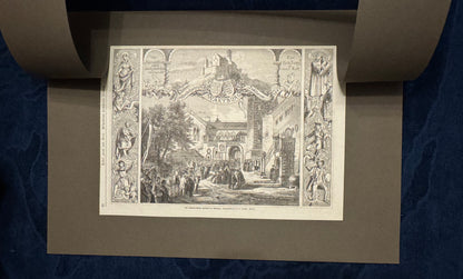 1867 Wartburg Original Holzstich Jubiläumsfeier | Druck Passepartout Burg Schloss