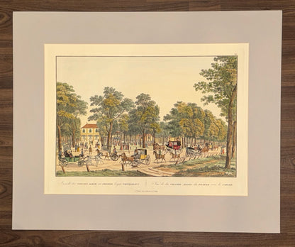 1830 Wien Praterallee Original kolorierter Kupferstich | Pferdekutschen Prater Promenade