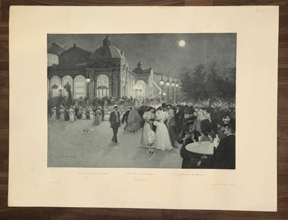 Karlsbad 1890 Original Grafik | Abendkonzert im Kurpark Kurgäste Bäderkultur