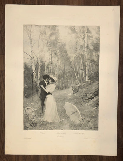 Liebespaar im Wald Karlsbad 1890 | Romantische Szene im Kurpark | Romantik Liebe