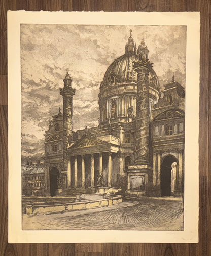 Original Karlskirche Wien Großformat Grafik 1920 | Otto Wagner Architektur