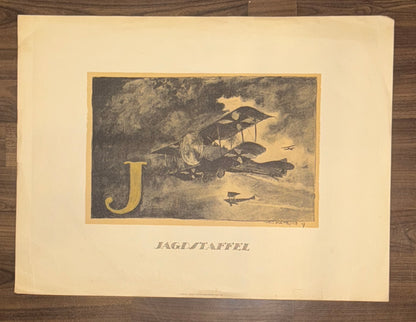 Doppeldecker Original Lithografie Jagdstaffel 1920 | Flugzeuge Erster Weltkrieg | Historische Luftfahrt