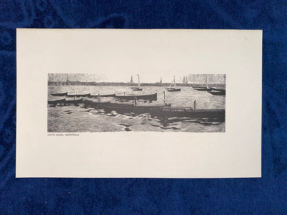 Jugendstildruck Artur Illies Bootstelle 1900 | Original Grafik Boote am Wasser