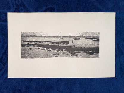 Jugendstildruck Artur Illies Bootstelle 1900 | Original Grafik Boote am Wasser