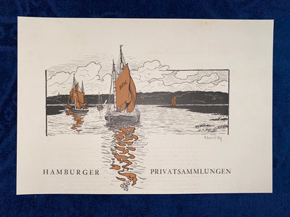 Jugendstil Segelboote Hamburger Privatsammlungen 1900 | Original Grafik Maritime Kunst