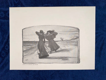 Jugendstildruck Ludwig von Hofmann Am Strande 1900 | Original Grafik Frauen am Meer | Vintage