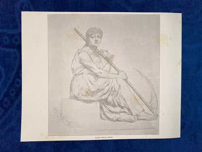 Daniel Dupuis – Studie mit sitzender Frau und Sense 1900 | Historische Künstlergrafik