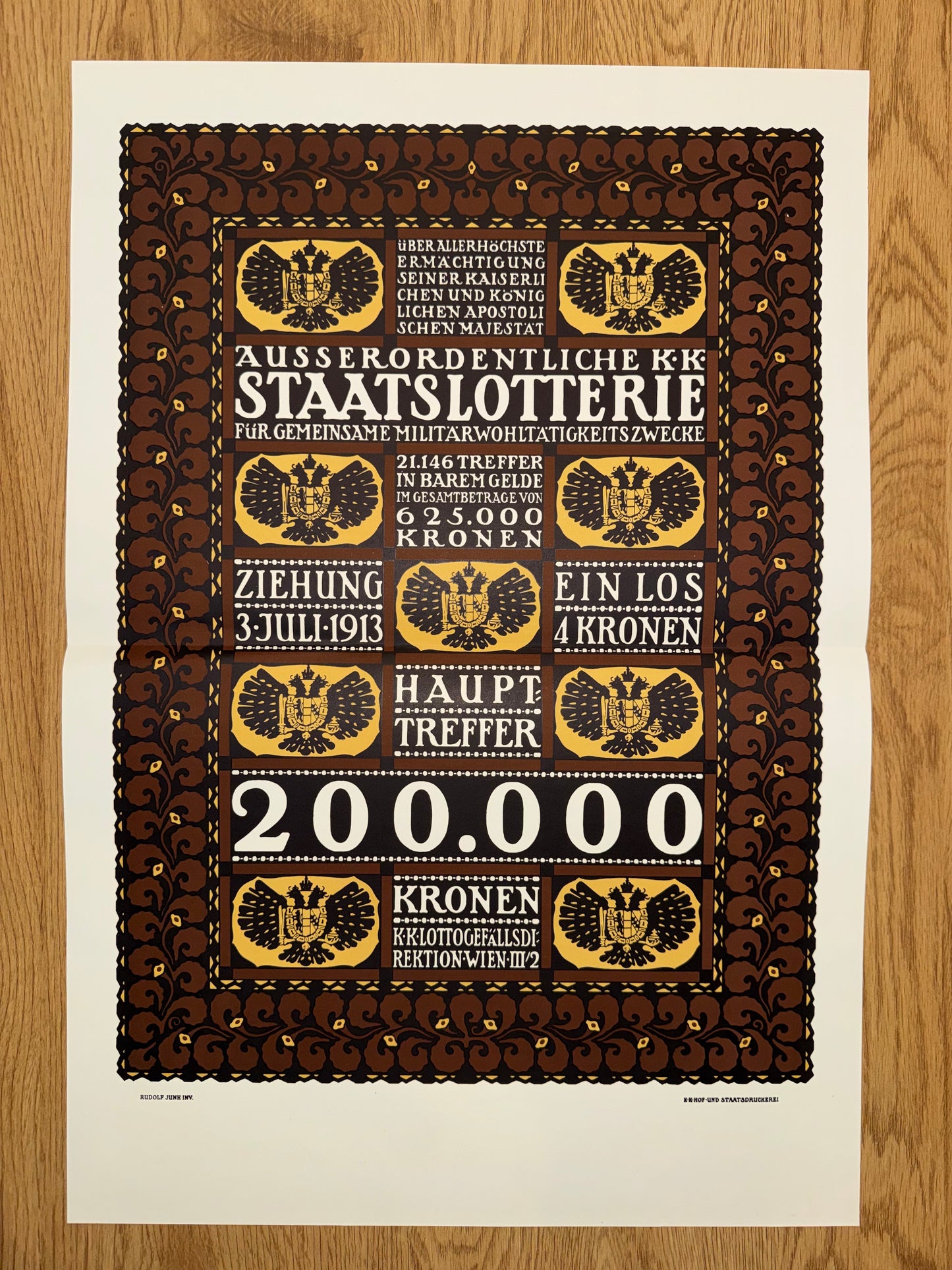 Vintage Jugendstil Plakat Staatslotterie 1913 Wien Rudolf Junk | Art Nouveau