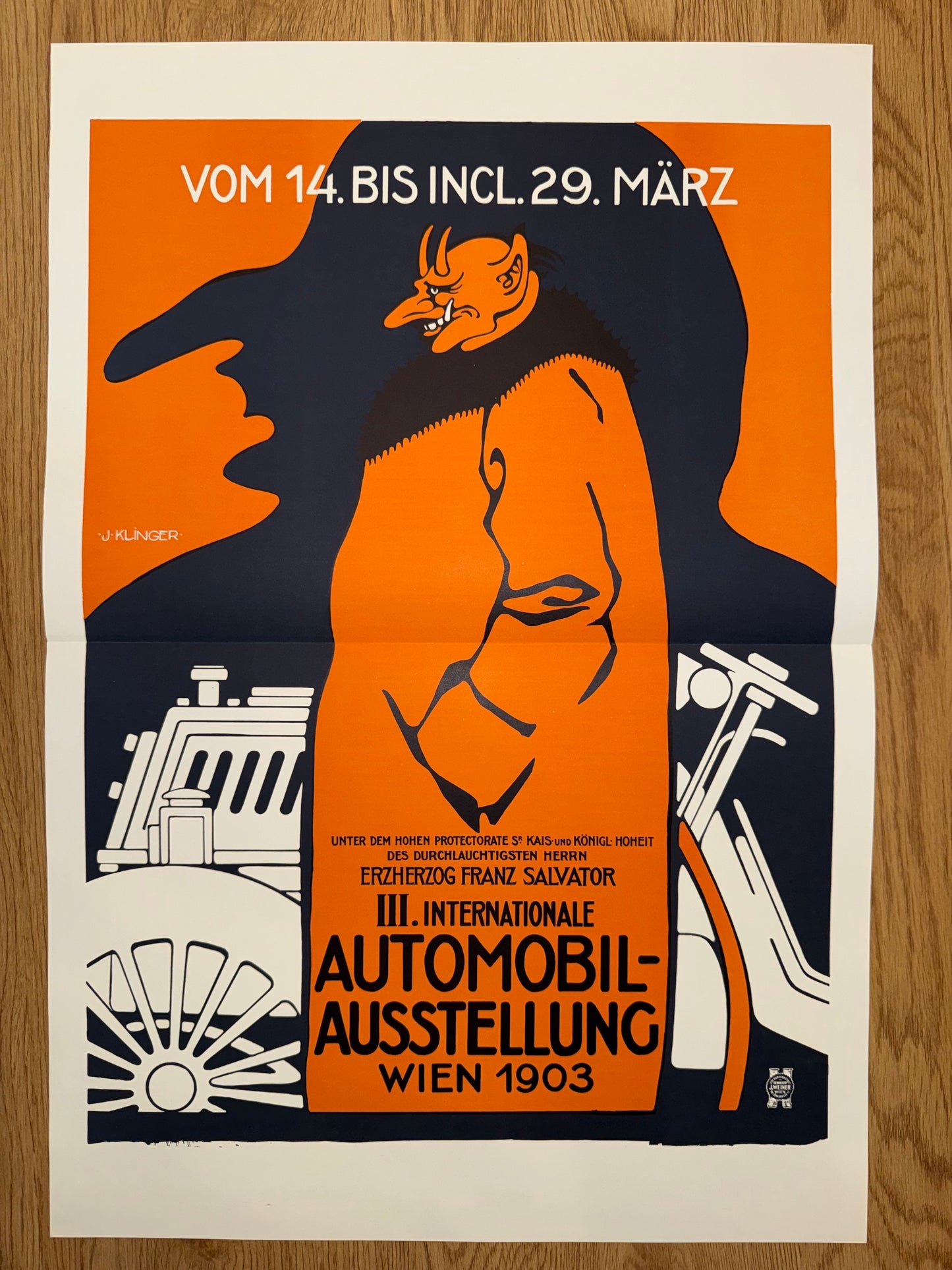Automobil Ausstellung Wien 1903 Plakat Julius Klinger | Jugendstil Auto Vintage