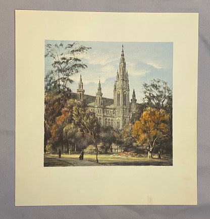 Wien Rathaus Rathauspark 1930 Original Farblithografie | Stadtansicht Architektur
