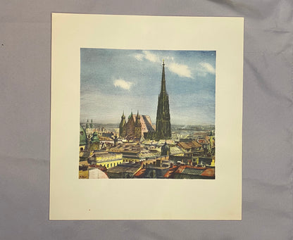 Stephansdom Wien Panorama Farblithografie 1930 | Blick über die Dächer der Stadt