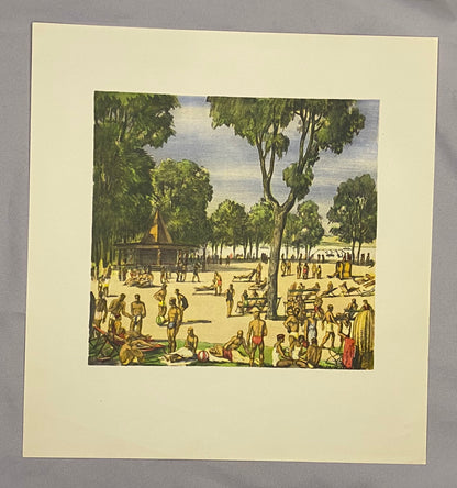 Wien Gänsehäufel 1930 Original Farblithografie | Janesch Baden Sommer Freizeit Schwimmbad