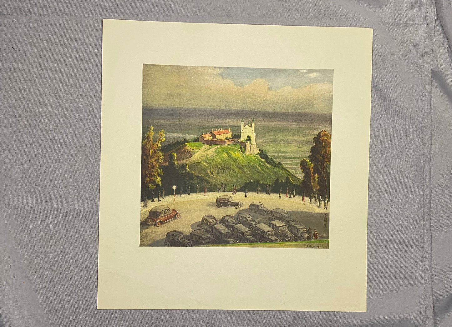 Wien Blick vom Kahlenberg auf den Leopoldsberg 1930 Original Farblithografie