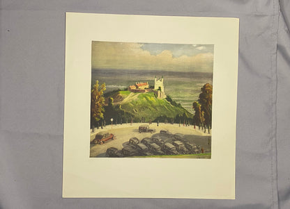 Wien Blick vom Kahlenberg auf den Leopoldsberg 1930 Original Farblithografie