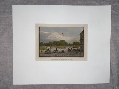 Wien Prater 1850 kolorierter Stahlstich | Eingang in den Prater | Österreich Leopoldstadt