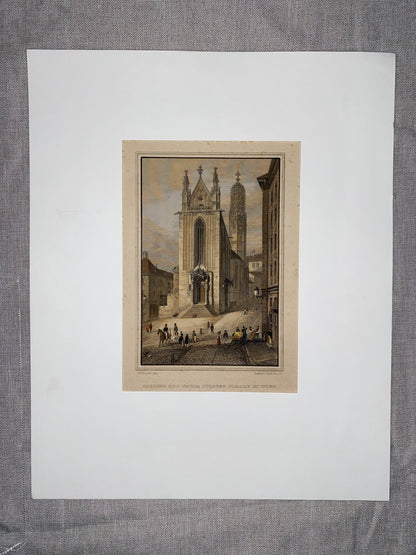 1850 Kirche Maria am Gestade Salvatorgasse | kolorierter Stahlstich Wien | Redemptoristen