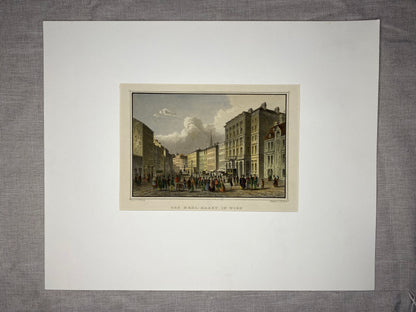 1830 Der Mehl-Markt in Wien Original Stahlstich | Alt-Wien Ansicht mit Passepartout