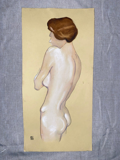 1951 Original Aktzeichnung | Weiblicher Rückenakt | Vintage Aktmalerei | Erotik Kunst