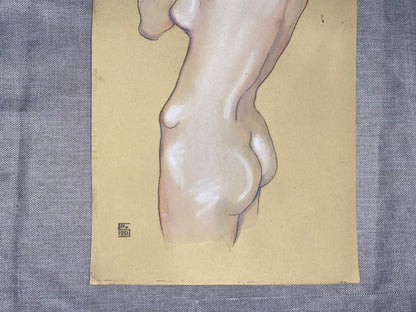 1951 Original Aktzeichnung | Weiblicher Rückenakt | Vintage Aktmalerei | Erotik Kunst