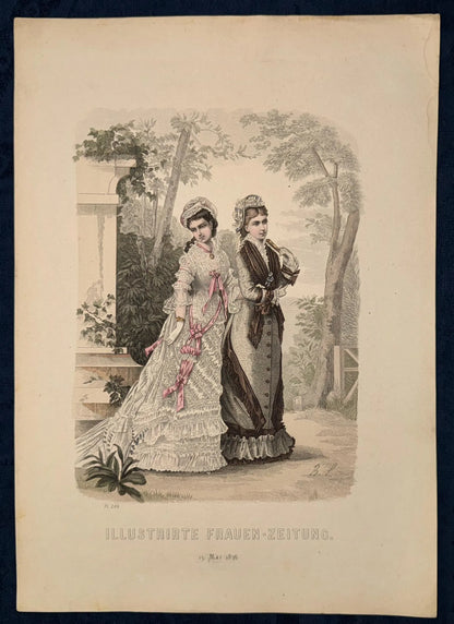Original Modegrafik 1876 Lithografie mit Damenmode