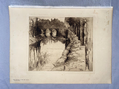 Original Druck Albert Baertsoen Le Vieux Pont 1900 | Historische Radierung Belgien
