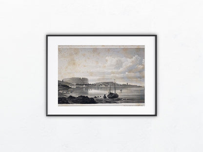 Stahlstich Pula Istrien 1850 | Kroatien Colosseum Arena | Pola Istrien Mittelmeer Adria