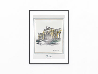 Gloriette Wien 1950 | Lithografie mit Passepartout Schloss Schönbrunn