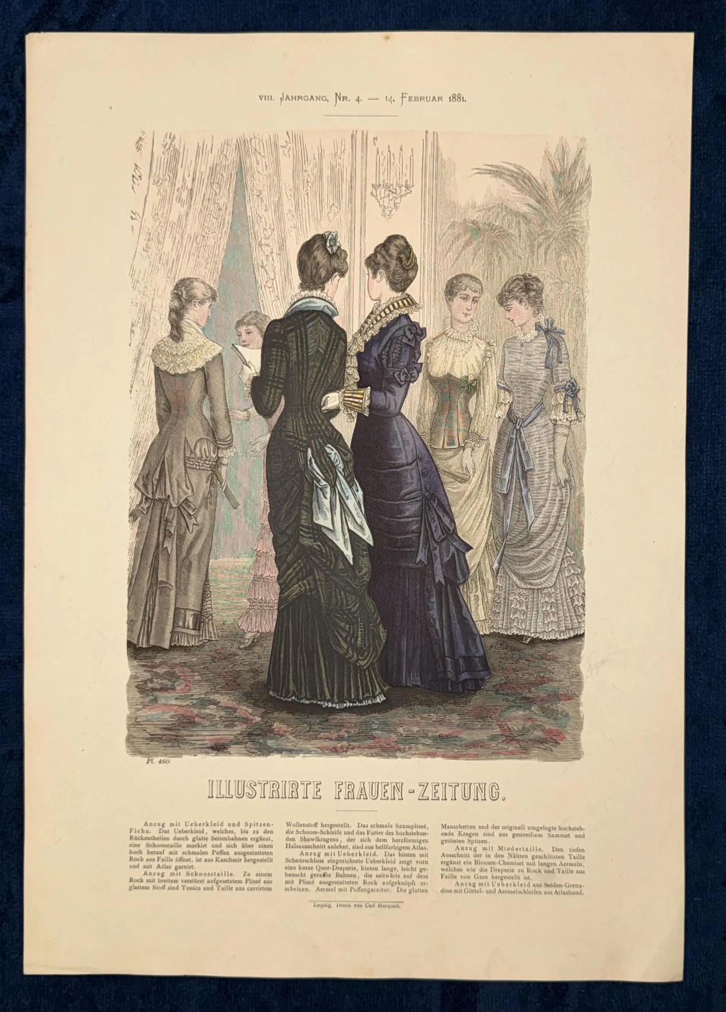 Original Mode Lithografie 1881 Salon-Szene