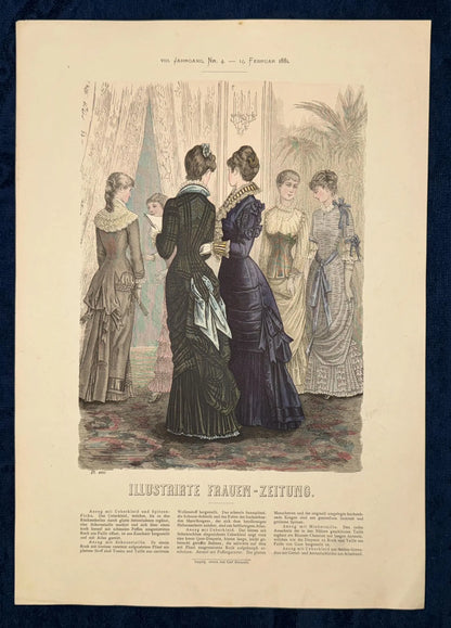 Original Mode Lithografie 1881 Salon-Szene