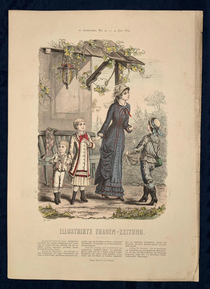 1879 Vintage Sommermode Matrosenanzug Mode Lithografie