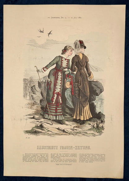 Modegrafik Original 1880 Frauen-Zeitung Lithografie