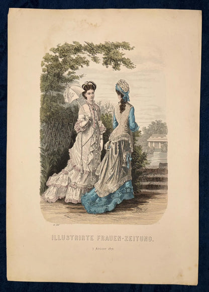 1876 Viktorianische Mode Sonnenschirm Hutmode Vintage