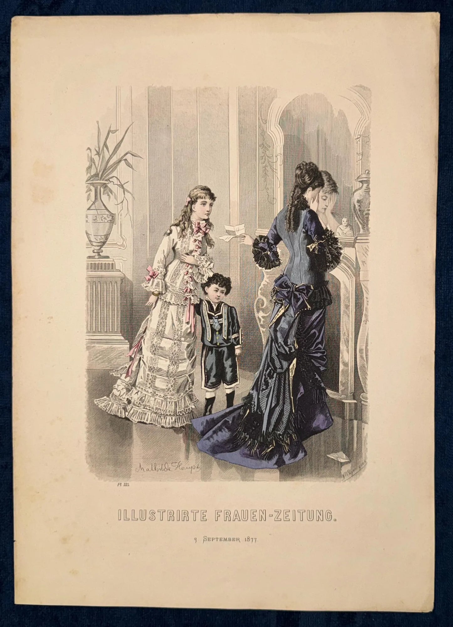 Original Mode Lithografie 1877 mit Damen- & Kindermode