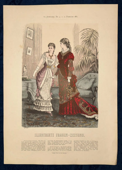 Abendmode 1880 Original Modegrafik Vintage Abendkleider