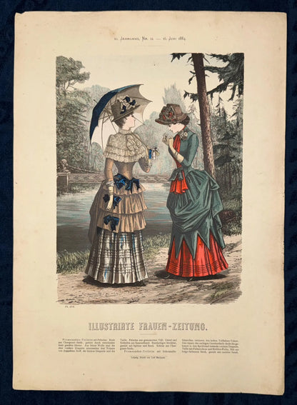 1884 Original Modegrafik Promenade Kleidung Vintage