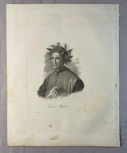 1856 Dante Alighieri Original Stahlstich | Dichterporträt Inferno Hölle Göttliche Komödie