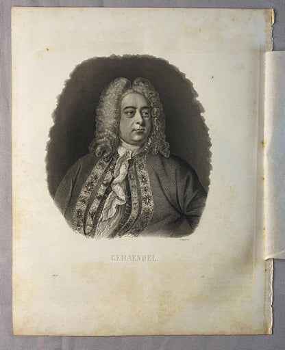 1856 Georg Friedrich Händel Original Stahlstich | Barockmusik Portrait Porträt Komponist