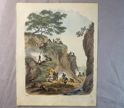 1856 Jagd mit Eingeborenen Original Farblithografie | Wölfe Füchse Fuchsjagd Wolf