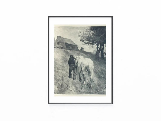 Original Druck Thomas Herbst 1900 | Bauer mit Pferd auf dem Feldweg