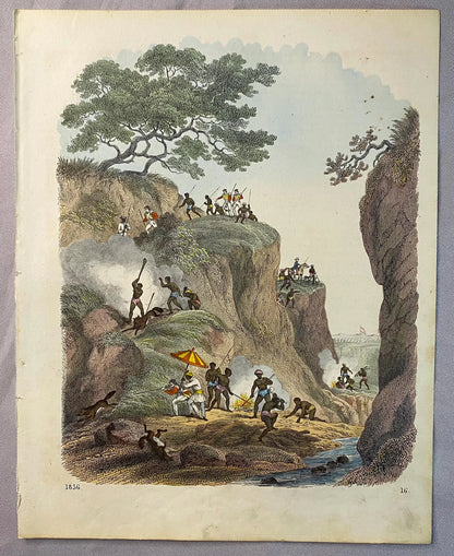 1856 Jagd mit Eingeborenen Original Farblithografie | Wölfe Füchse Fuchsjagd Wolf