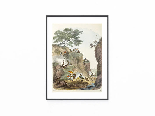 1856 Jagd mit Eingeborenen Original Farblithografie | Wölfe Füchse Fuchsjagd Wolf