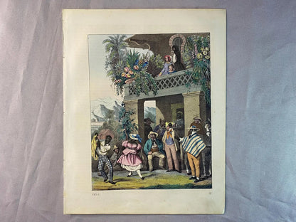 1856 Original Tanzszene in Lateinamerika | Historische Trachten Volkskunde | Kuba Südamerika Karibik
