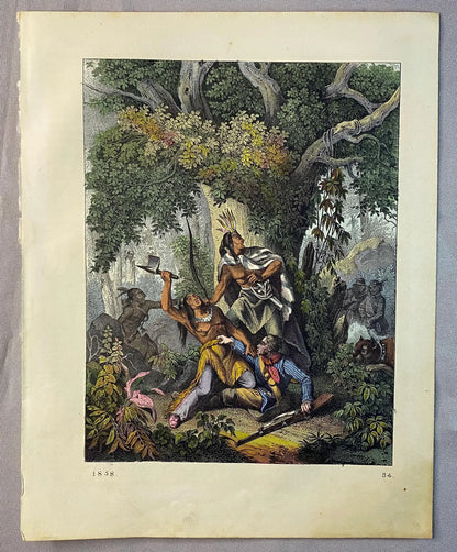 1858 Tomahawk Ureinwohner Amerika Original Indianer Angriff | Druck Nordamerika
