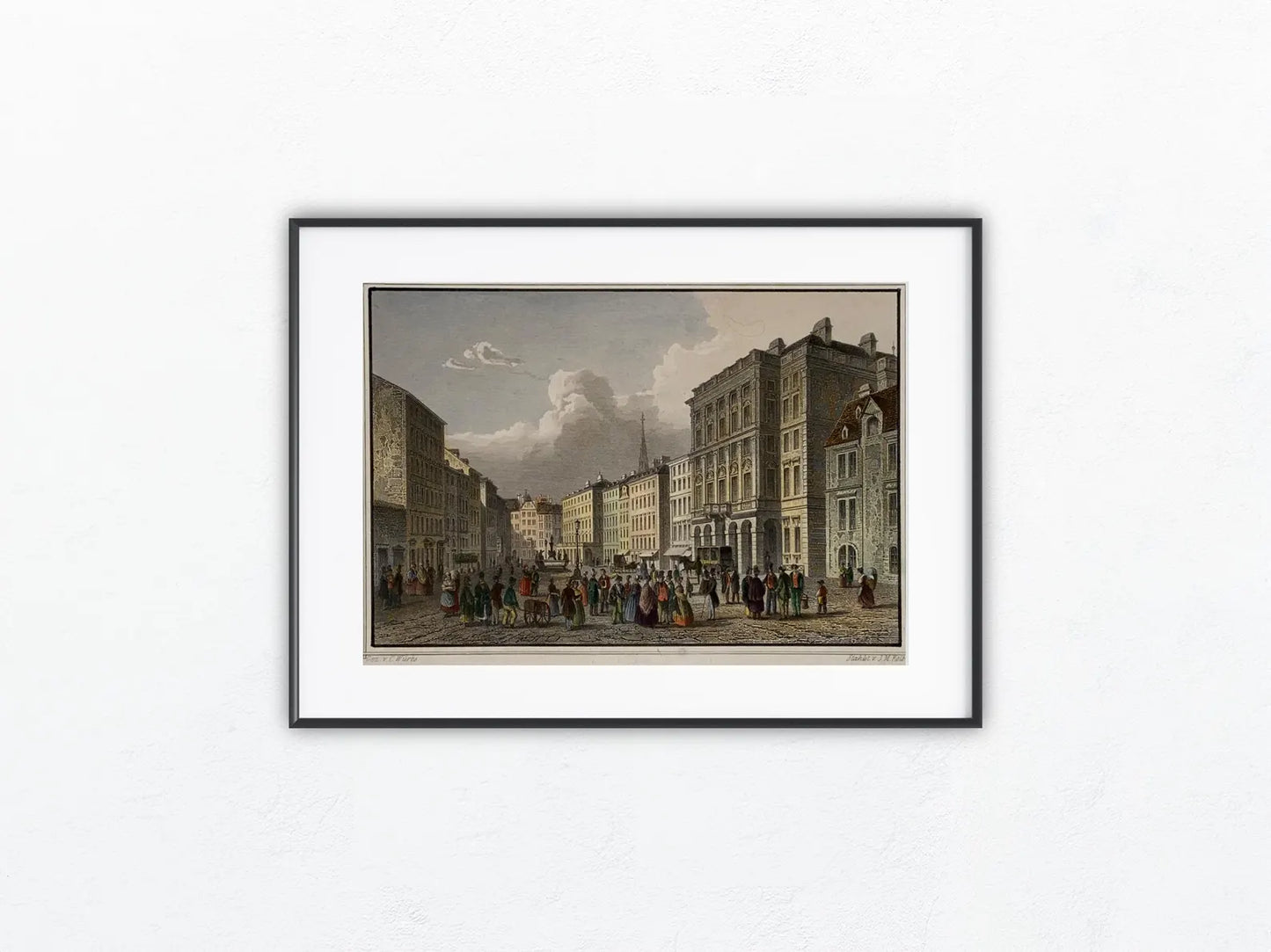 1830 Der Mehl-Markt in Wien Original Stahlstich | Alt-Wien Ansicht mit Passepartout