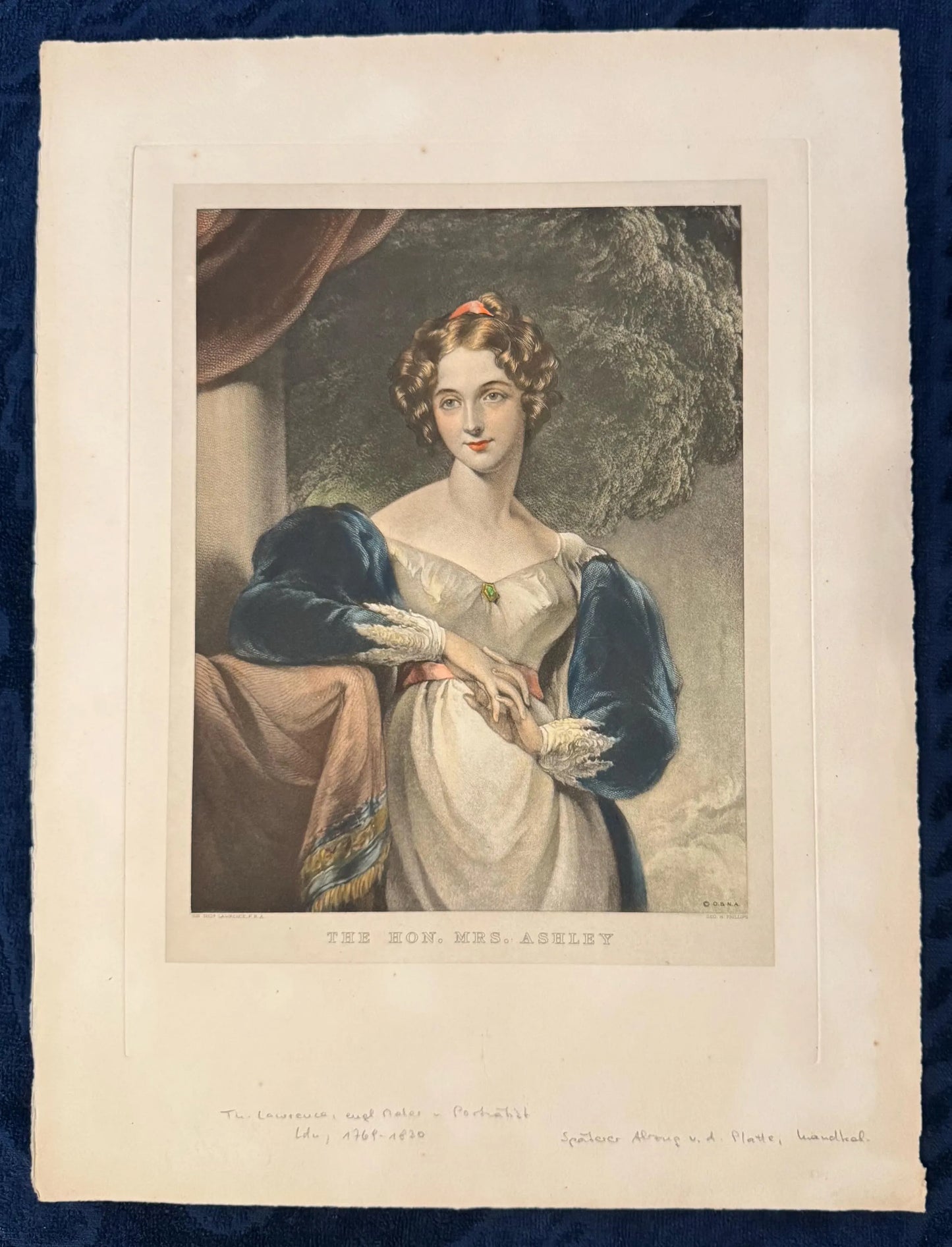 Mrs. Ashley Tafel Original 1830 Koloriertes Porträt | Klassisches Damenbildnis Lithografie