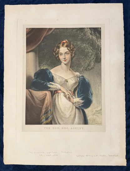 Mrs. Ashley Tafel Original 1830 Koloriertes Porträt | Klassisches Damenbildnis Lithografie