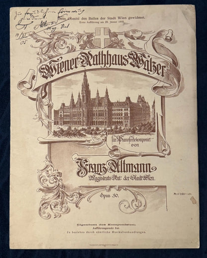 Original Wiener Rathaus-Walzer 1902 Notenheft mit Signatur